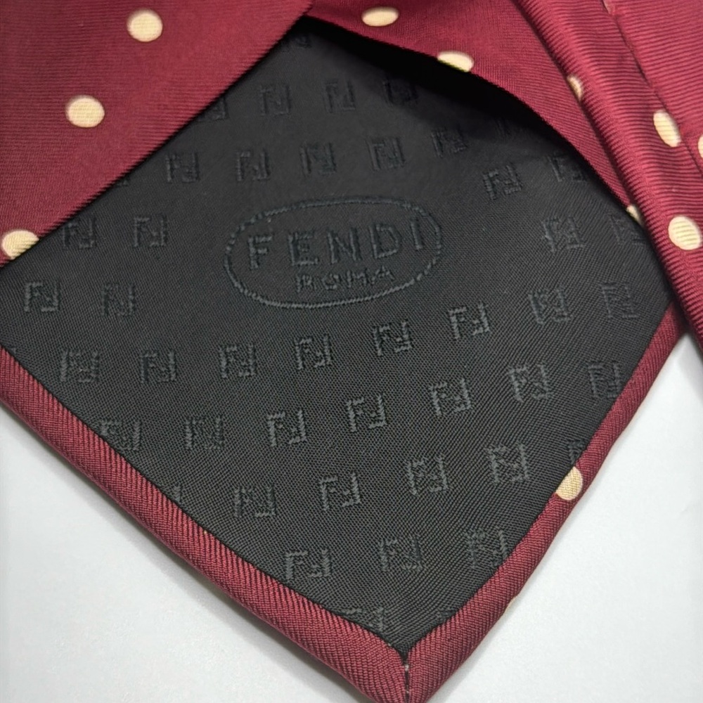 FENDI Maroon Polka Dot Silk Tie Italy 57”/3 1/2” - Picture 4 of 6